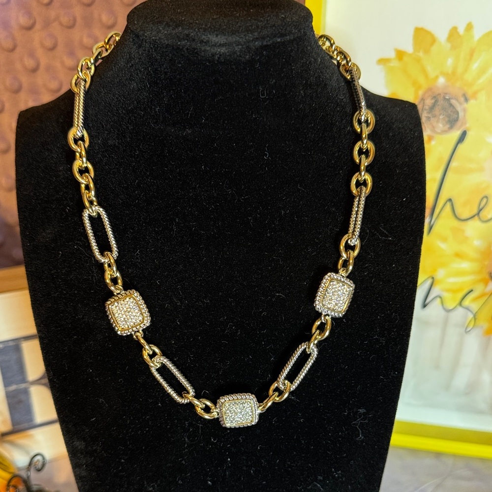 Gold-Tone Pave Station Necklace BNIB